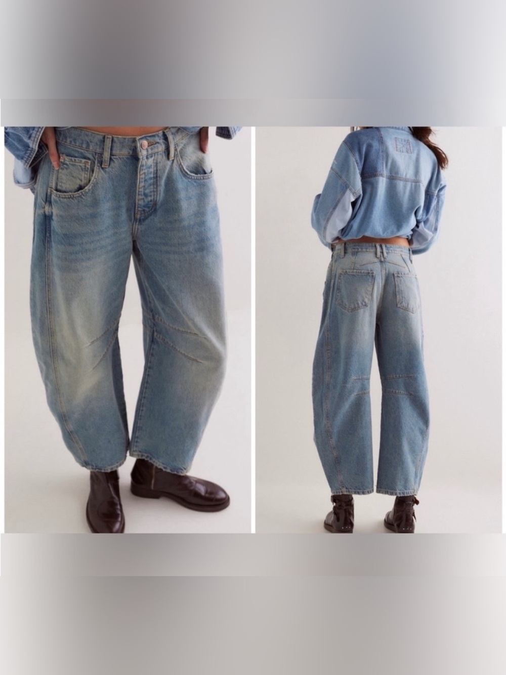 NWOT Free People We The Free Good Luck Mid-Rise Barrel Jeans - kismet blue - 31